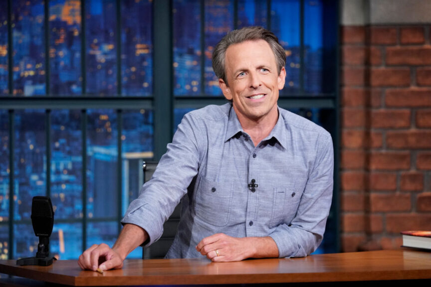 LATE NIGHT WITH SETH MEYERS -- Episode 1539 -- Pictured: Host Seth Meyers during the monologue on July 11, 2024 -- (Photo by: Lloyd Bishop/NBC via Getty Images)