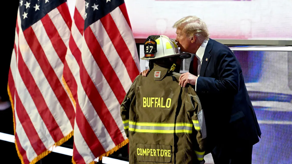 Trump Kisses Helmet Of Slain Firefighter, Calls For Moment Of Silence ...