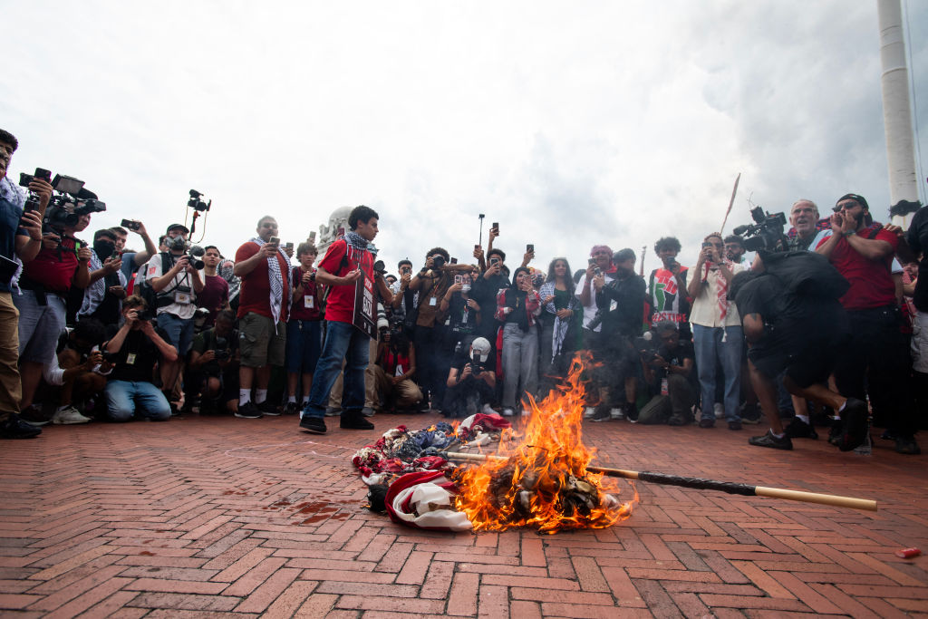 Unhinged Leftist Hordes Tear Down And Burn American Flag