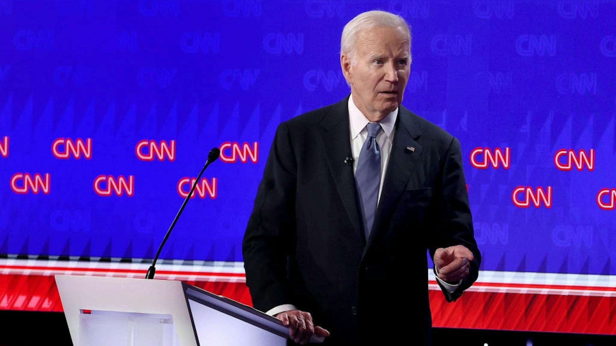 Joe Biden ATLANTA, GEORGIA - JUNE 27: U.S. President Joe Biden walks off stage during the CNN Presidential Debate at the CNN Studios on June 27, 2024 in Atlanta, Georgia. President Biden and Republican presidential candidate, former U.S. President Donald Trump are facing off in the first presidential debate of the 2024 campaign. (Photo by Justin Sullivan/Getty Images)