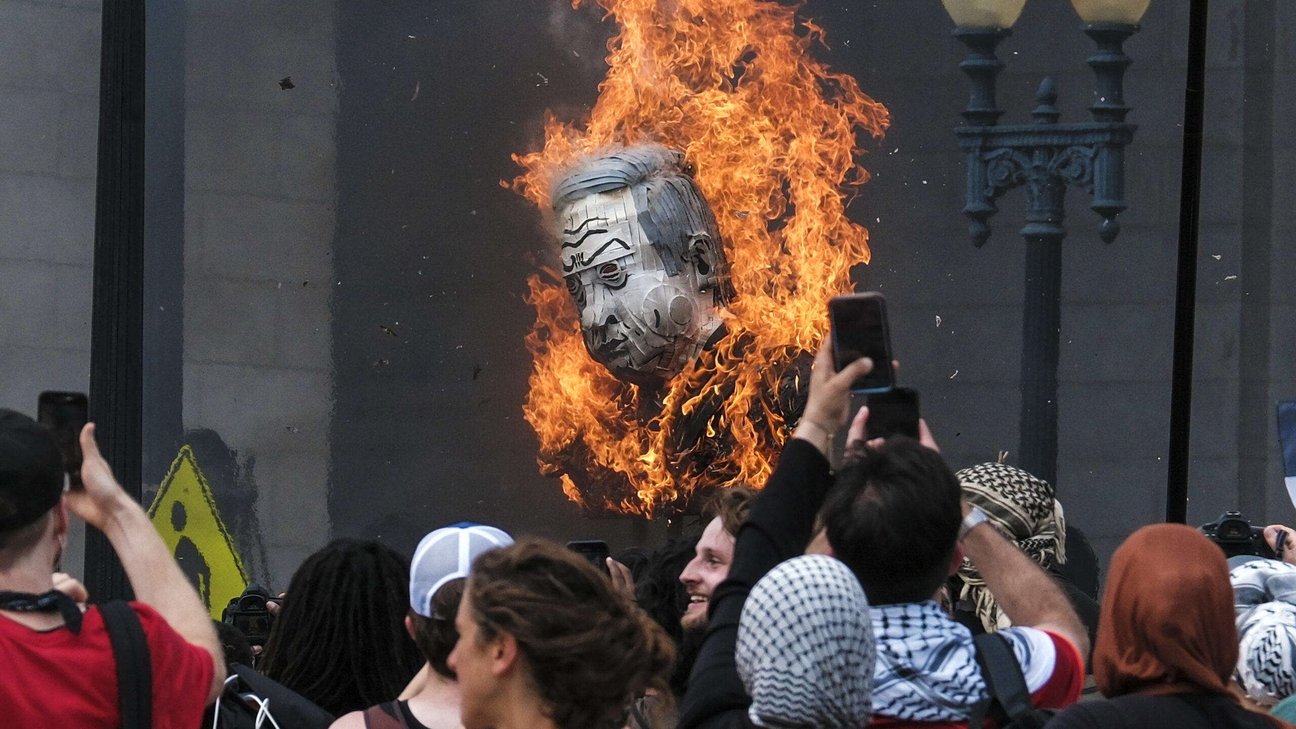 Pro-Hamas Protesters Chant ‘Allahu Akbar’ As They Tear Down And Burn American Flags: ‘Hamas Is Coming’