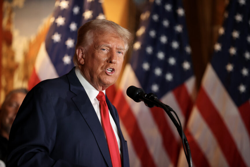 LAS VEGAS, NEVADA - AUGUST 23: Republican Presidential candidate, former U.S. president, Donald Trump speaks at II Toro E La Capra on August 23, 2024 in Las Vegas, Nevada. The event focused on Trump’s proposed policy to eliminate taxes on tips for service industry employees.