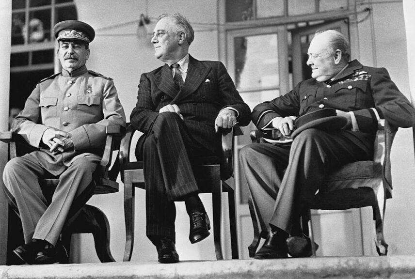 Stalin, FDR, and Churchill at Tehran Conference (Photo by © CORBIS/Corbis via Getty Images)