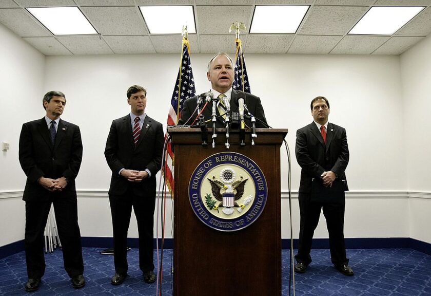 WASHINGTON - JANUARY 11:  U.S. Military Veterans and new members of Congress (L-R) Rep. Joe Sestak (D-PA), Rep. Patrick Murphy (D-PA), Rep. Tim Walz (D-MN) and Chris Carney (D-PA) hold a news conference to discuss U.S. President George W.  Bush's plan to escalate the war in Iraq at the US Capitol January 11, 2007 in Washington, DC. The Congressmen agreed that President Bush's 