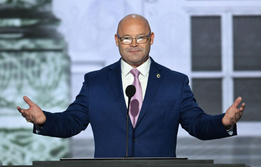 General President of the International Brotherhood of Teamsters Sean O'Brien speaks during the first day of the 2024 Republican National Convention at the Fiserv Forum in Milwaukee, Wisconsin, July 15, 2024. Days after he survived an assassination attempt Donald Trump won formal nomination as the Republican presidential candidate and picked right-wing loyalist J.D. Vance for running mate, kicking off a triumphalist party convention in the wake of last weekend's failed assassination attempt. (Photo by ANDREW CABALLERO-REYNOLDS / AFP) (Photo by ANDREW CABALLERO-REYNOLDS/AFP via Getty Images)