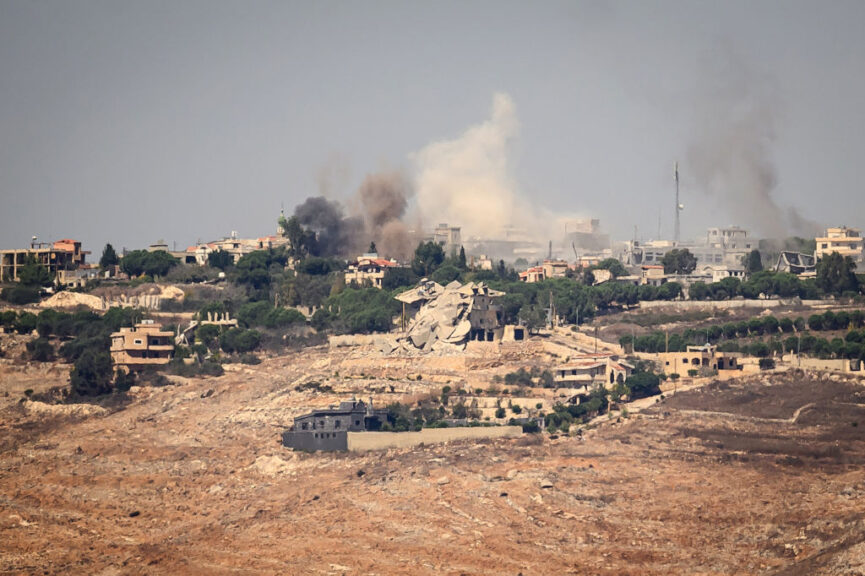 RIHANIYA ISRAEL - OCTOBER 04: Smoke rises from a village across the border of Lebanon following a strike by the Israeli air force on October 04, 2024 in Rihaniya, Israel. The war between Israel and Hezbollah has entered a new phase as Israel has launched a ground offensive in southern Lebanon and escalated its aerial campaign there. Meanwhile, Hezbollah has continued firing rockets into northern Israel, a regular occurrence since Oct. 7 of last year, when the Iran-backed militant group said it was attacking Israel in solidarity with Hamas in Gaza. (Photo by Leon Neal/Getty Images)