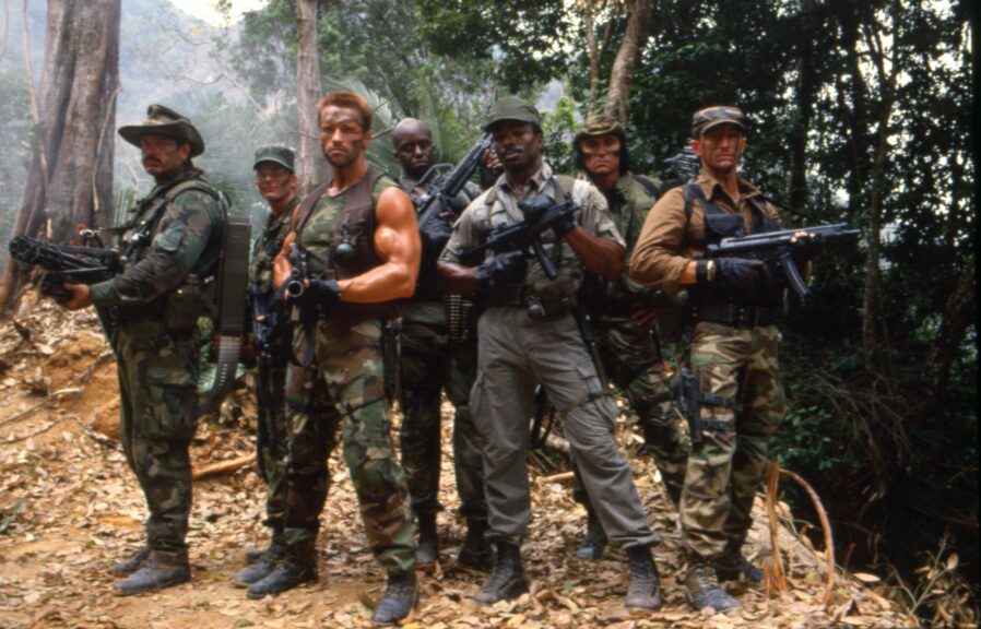 Arnold Schwarzenegger, Shane Black, Jesse Ventura, Carl Weathers, Bill Duke, Richard Chaves, Sonny Landham. “Predator”. 1987. Twentieth Century Fox. Lawrence Gordon Productions. Silver Pictures. Photo by Sunset Boulevard/Corbis via Getty Images 