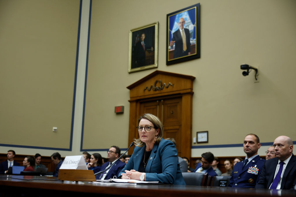 WASHINGTON, DC - NOVEMBER 19: Administrator of the U.S. Federal Emergency Management Agency (FEMA) Deanne Criswell testifies during a House Oversight Committee Hearing at the Rayburn House Office Building on November 19, 2024 in Washington, DC. Criswell testifies during a hearing on oversight of FEMA and their response to Hurricanes Milton and Helene. 