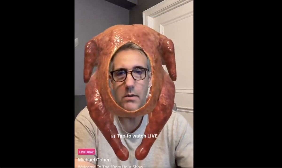 Former Trump Attorney Michael Cohen Trolled With ‘Turkey Face’ Filter During Livestream