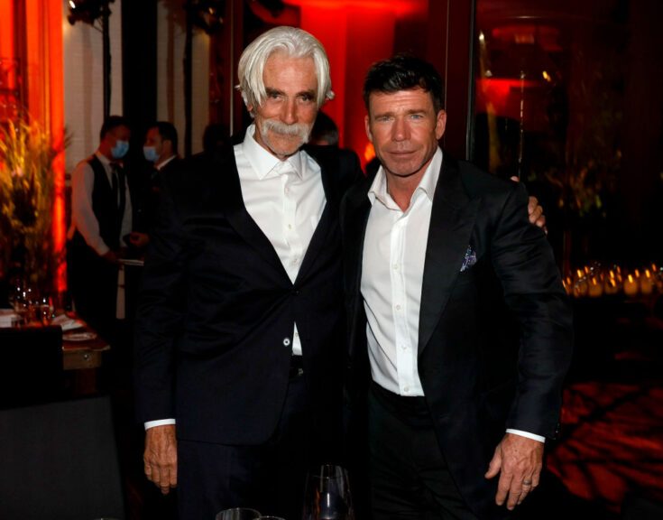 LAS VEGAS, NEVADA - DECEMBER 11: Sam Elliott (L) and Taylor Sheridan attend the after party for the world premiere of "1883" at SW Steakhouse at Wynn Las Vegas on December 11, 2021 in Las Vegas, Nevada. (Photo by Ethan Miller/Getty Images)