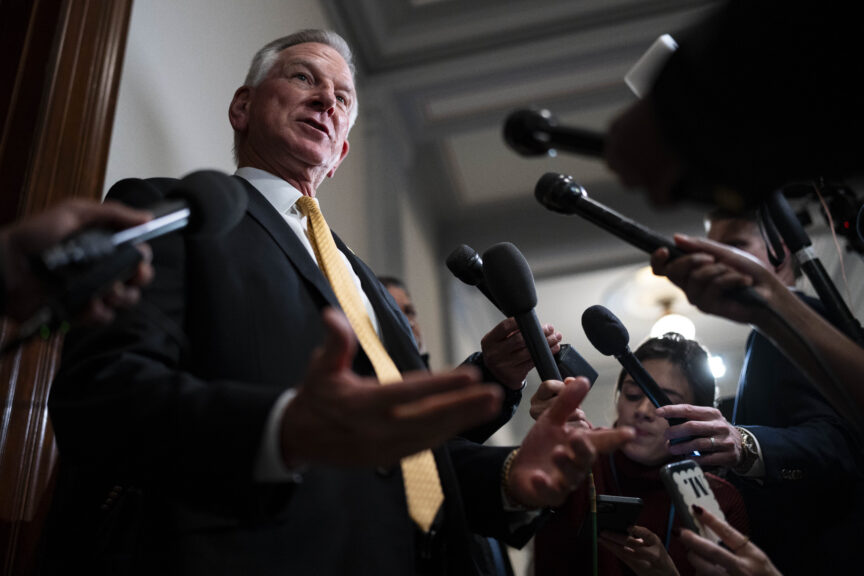 U.S. Senator Tommy Tuberville speaks to members of the press after meeting with President-elect Donald Trump's nominee to be Secretary of Defense Pete Hegseth on Capitol Hill on December 2, 2024 in Washington D.C., United States. (Photo by Mostafa Bassim/Anadolu via Getty Images)