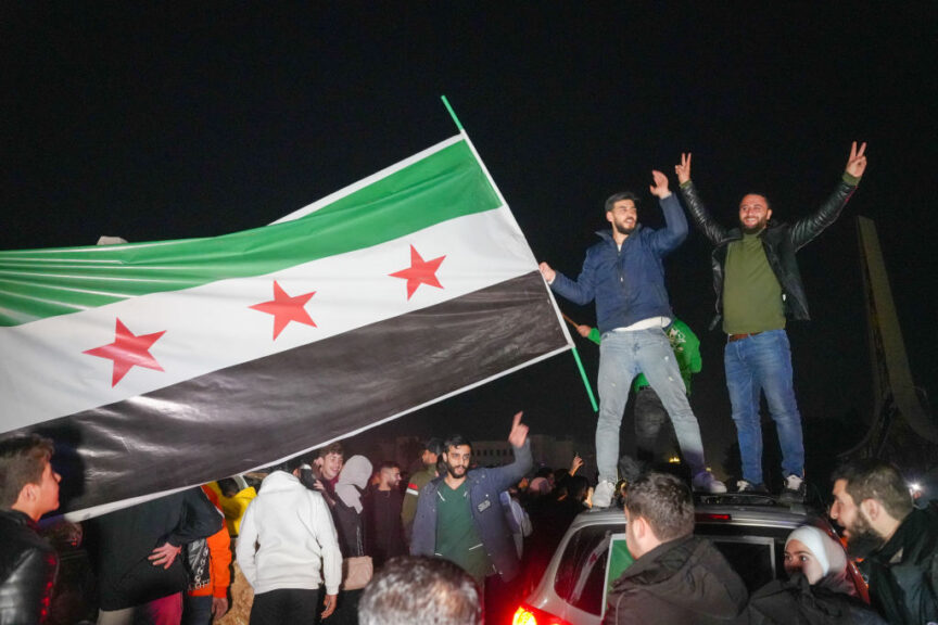 Syrians Gather In The Umayyad Square In The Heart Of Damascus To Celebrate The Fall Of The Assad Regime On December 9, 2024.(Photo by Rami Alsayed/NurPhoto via Getty Images)