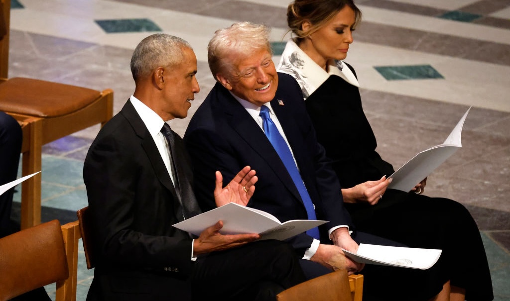 Trump And Obama Seen Chatting At Jimmy Carter Funeral, Earn Glare From Kamala