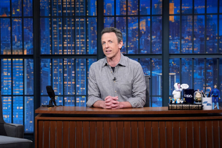 LATE NIGHT WITH SETH MEYERS -- Episode 1607 -- Pictured: Host Seth Meyers during the monologue on January 9, 2025 -- (Photo by: Lloyd Bishop/NBC via Getty Images)