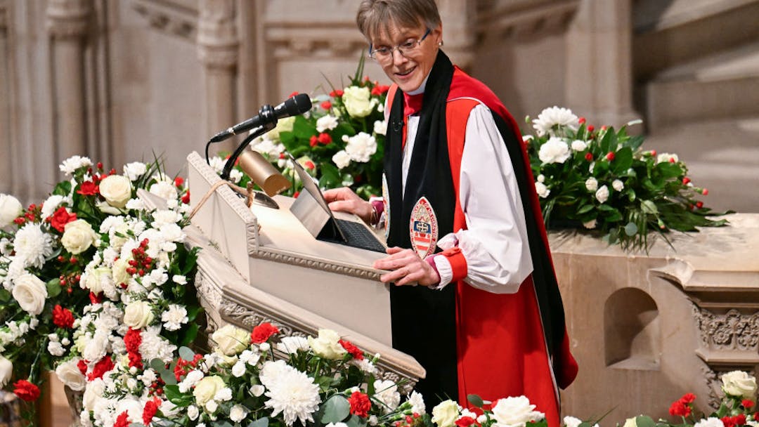 TOPSHOT-US-POLITICS-TRUMP TOPSHOT - Bishop Rt. Rev. Mariann Edgar Budde speaks during the National Prayer Service at the Washington National Cathedral in Washington, DC, on January 21, 2025. (Photo by Jim WATSON / AFP) (Photo by JIM WATSON/AFP via Getty Images)