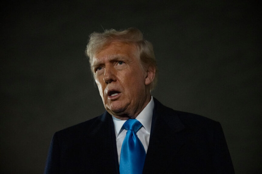 US President Donald Trump speaks to the press upon arrival at Joint Base Andrews in Maryland on February 2, 2025, as he returns to the White House from Florida. (Photo by Jim WATSON / AFP) (P