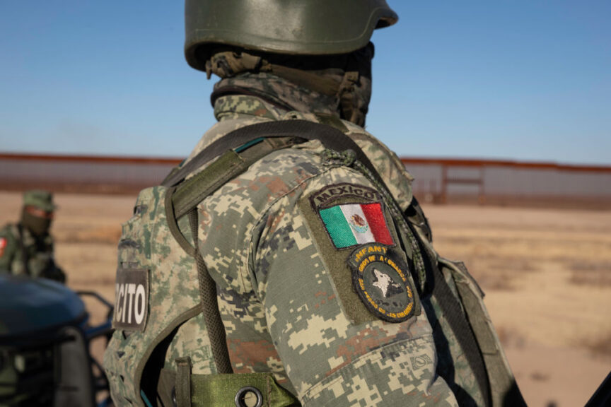 CIUDAD JUAREZ, MEXICO - FEBRUARY 06: Mexican National Guard patrol the U.S.-Mexico border on February 06, 2025 near Ciudad Juarez, Mexico. Advance units of troops deployed to the border under orders of Mexican President Claudia Sheinbaum after U.S. President Donald Trump threatened tariffs on Mexican goods. (Photo by John Moore/Getty Images)