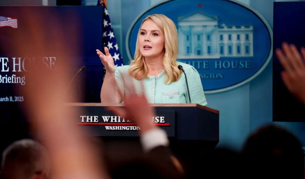 White House Press Secretary Karoline Leavitt takes a question from a reporter during the daily press briefing at the White House on March 11, 2025 in Washington, DC. (Photo by Andrew Harnik/Getty Images)
