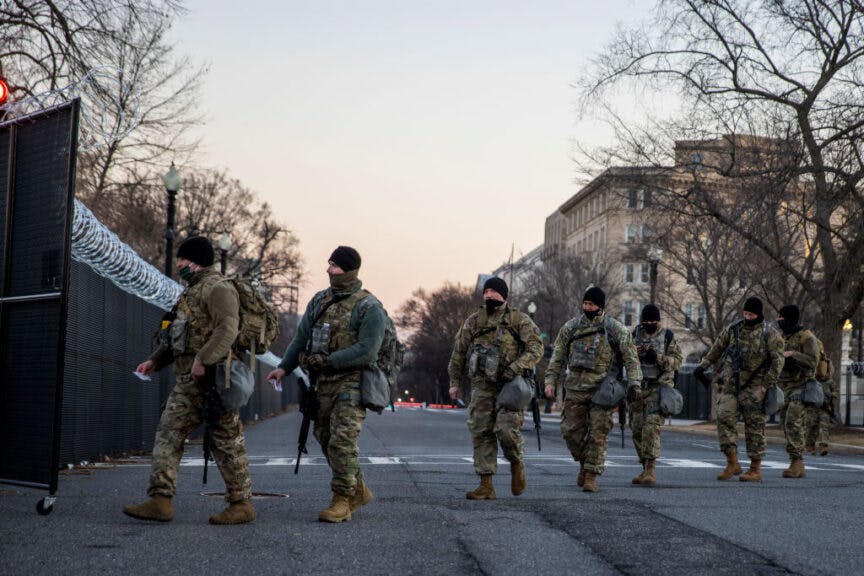 WASHINGTON, DC - FEBRUARY 08: The US Capital is seen as National Guard secure the the grounds on February 08, 2021 in Washington, DC. Trump faces a single article of impeachment that accuses him of incitement of insurrection on the Jan. 6 riot at the US Capitol, which left five people dead, including a Capitol Police officer. (Photo by Tasos Katopodis/Getty Images)
