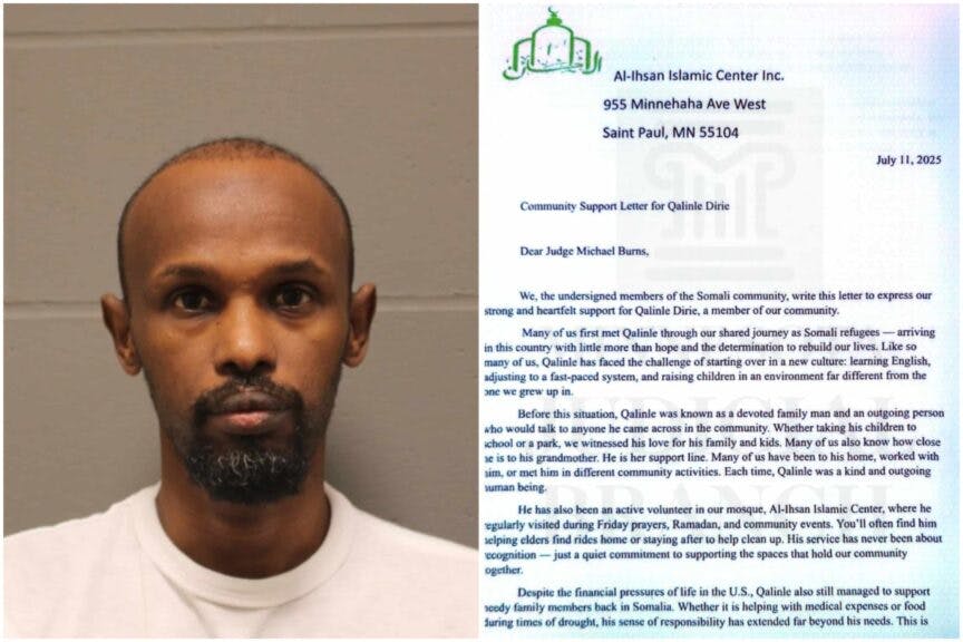 Left: Qalinle Ibrahim Dirie/Department of Corrections; Right: Al-Ihsan Islamic Center/Minnesota Judicial Branch. Alpha News.