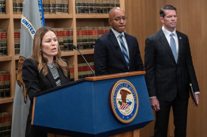 Jocelyn Strauber, commissioner of New York City's Department of Investigation, speaks during a new conference at the US Attorney's Office-Southern District of New York (SDNY) in New York, US, on Thursday, Sept. 26, 2024. New York City Mayor Eric Adams was indicted on bribery and fraud charges following a federal corruption investigation, calling into question the political future of the man in charge of running the biggest US city. Photographer: Victor J. Blue/Bloomberg via Getty Images