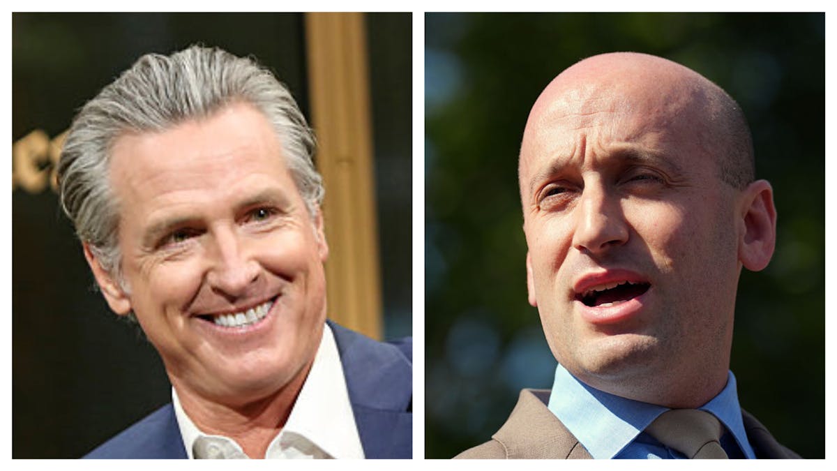 NextImg:Gavin Newsom Slammed After Team Mocks Trump And Stephen Miller With Antisemitic Imagery