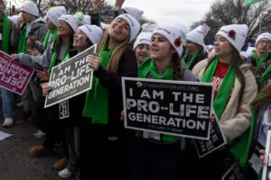 WASHINGTON, D.C. - JANUARY 24: Anti-abortion demonstrators gather on the National Mall for the 52nd annual National March for Life, on Friday, January 24, 2025 in Washington, DC.
