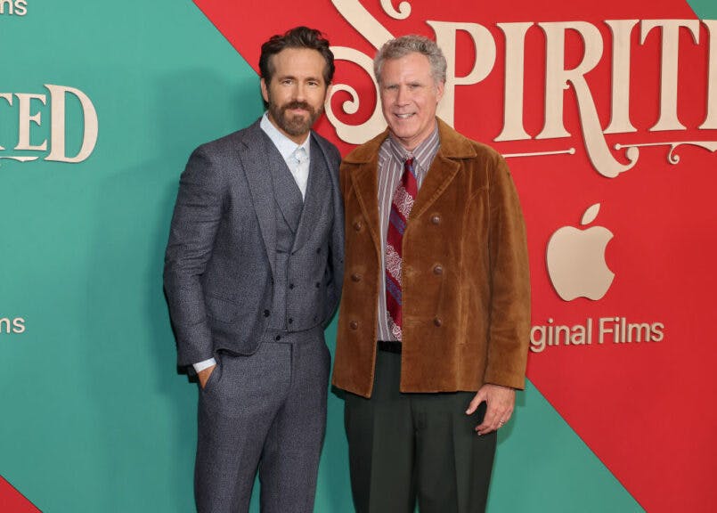NEW YORK, NEW YORK - NOVEMBER 07: Ryan Reynolds and Will Ferrell attend Apple Original Film's 