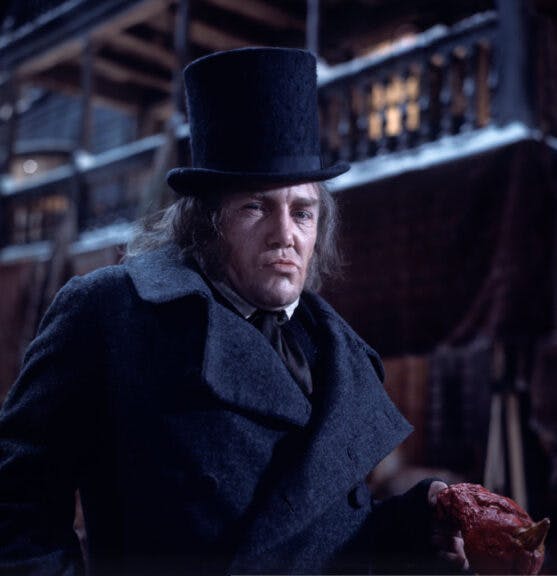 Albert Finney, actor, pictured as Ebenezer Scrooge in the film musical 'Scrooge', adapted from the novel by Charles Dickens, 16 January 1970. (Photo by Keystone Colour/Getty Images)