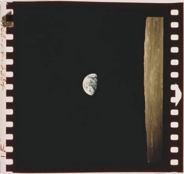 A view of the Earth beyond the lunar horizon, taken from the Apollo 8 spacecraft while in orbit around the Moon, by crewmember Bill Anders, 24th December 1968. (Photo by Space Frontiers/Getty Images)