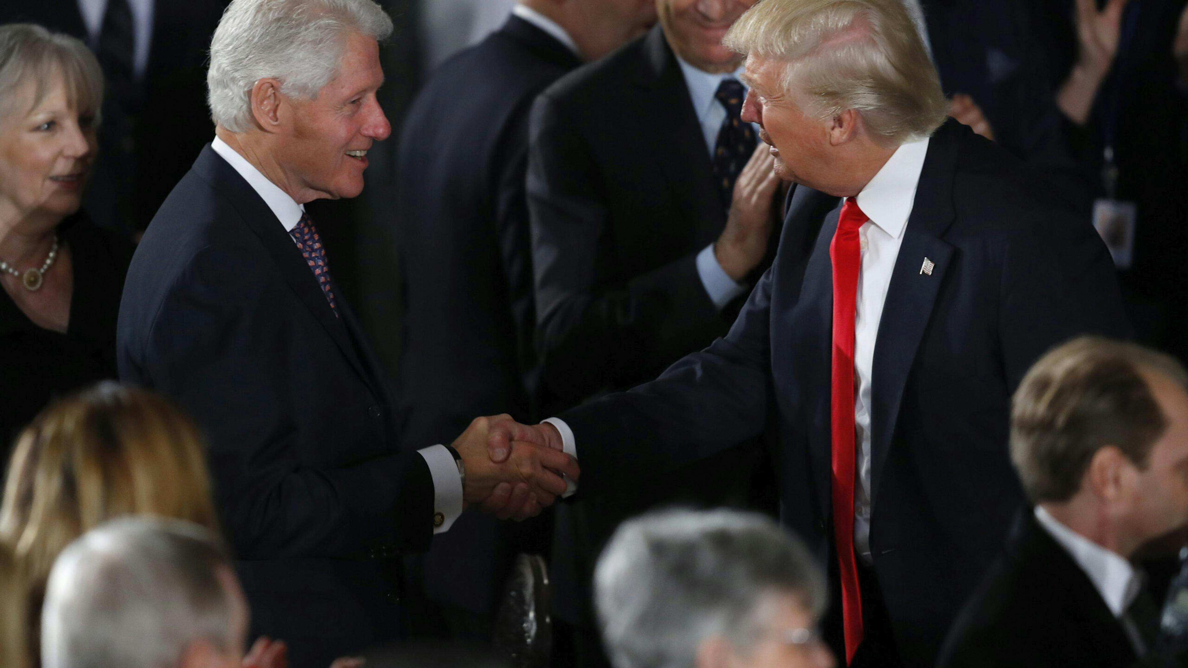 WATCH: Clinton Interrupts His Own Exit To Volunteer A Defense Of Trump