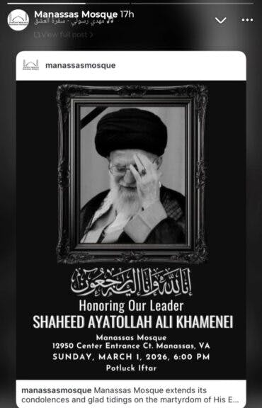 Mosque Near Pentagon Labels Iran’s Khamenei As Its ‘Martyred Leader’