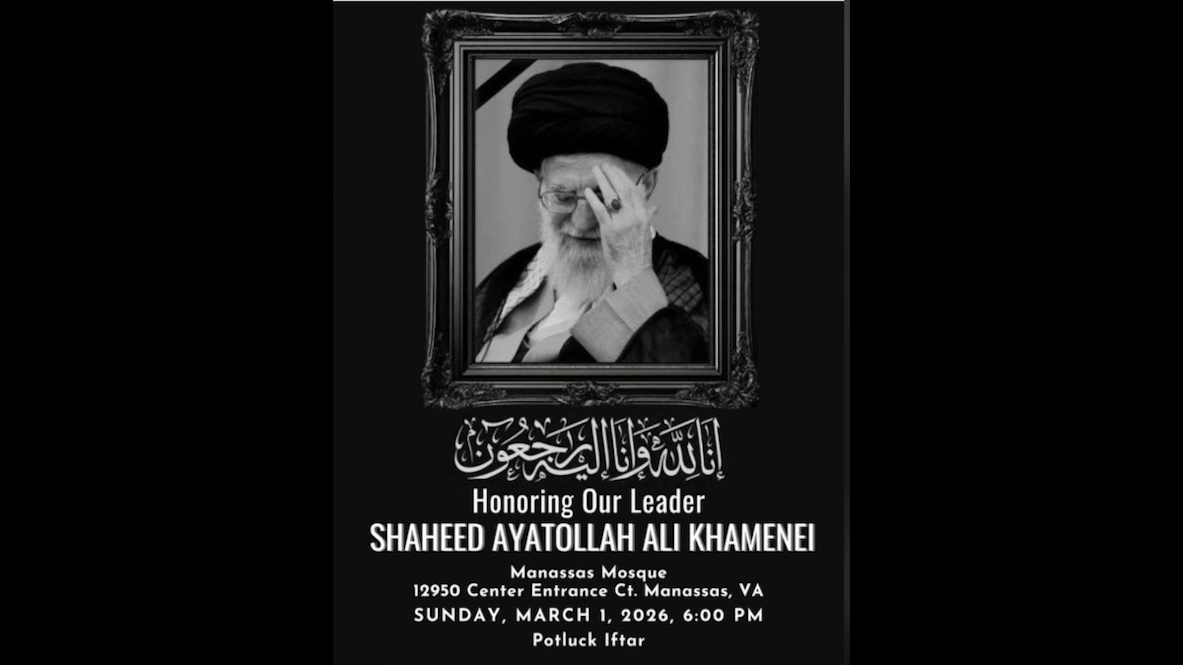 Mosque Near Pentagon Labels Iran’s Khamenei As Its ‘Martyred Leader’