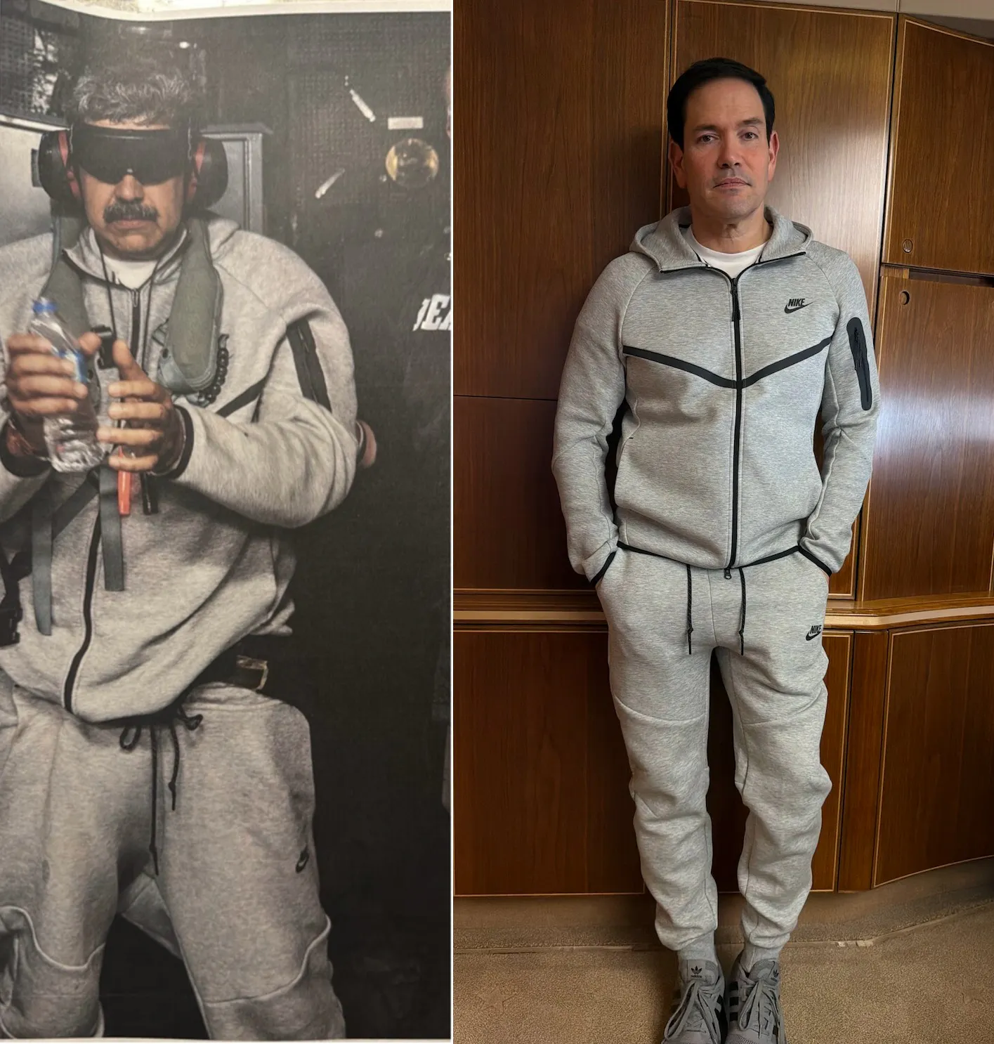 Marco Rubio Is Actually Wearing Nicolas Maduro’s Nike Sweatsuit On Air Force One