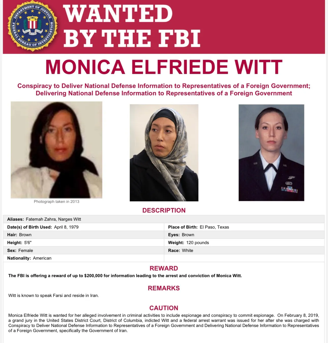 FBI Offers $200K Reward To Catch Veteran Charged With Spying For Iran