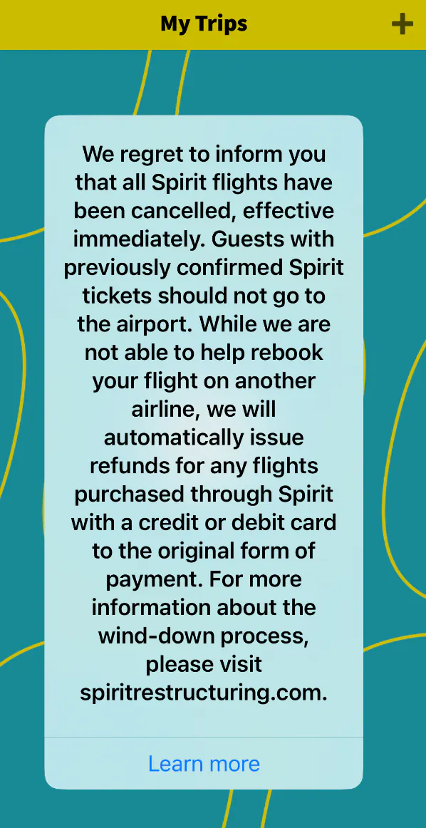 Spirit Airlines Officially Shuts Down. See The Message Stranded Customers Woke Up To