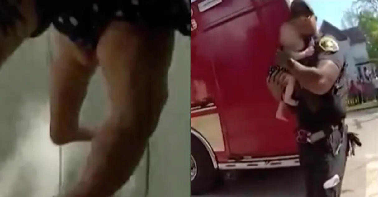 WATCH: The Moment Police Officer Catches Baby Thrown From Burning Home