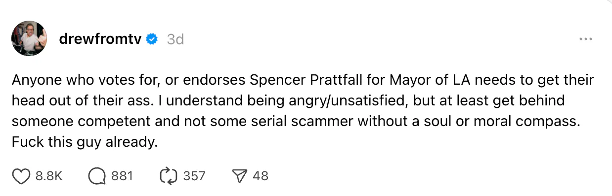 Spencer Pratt Torches Drew Carey With One Epstein Comment