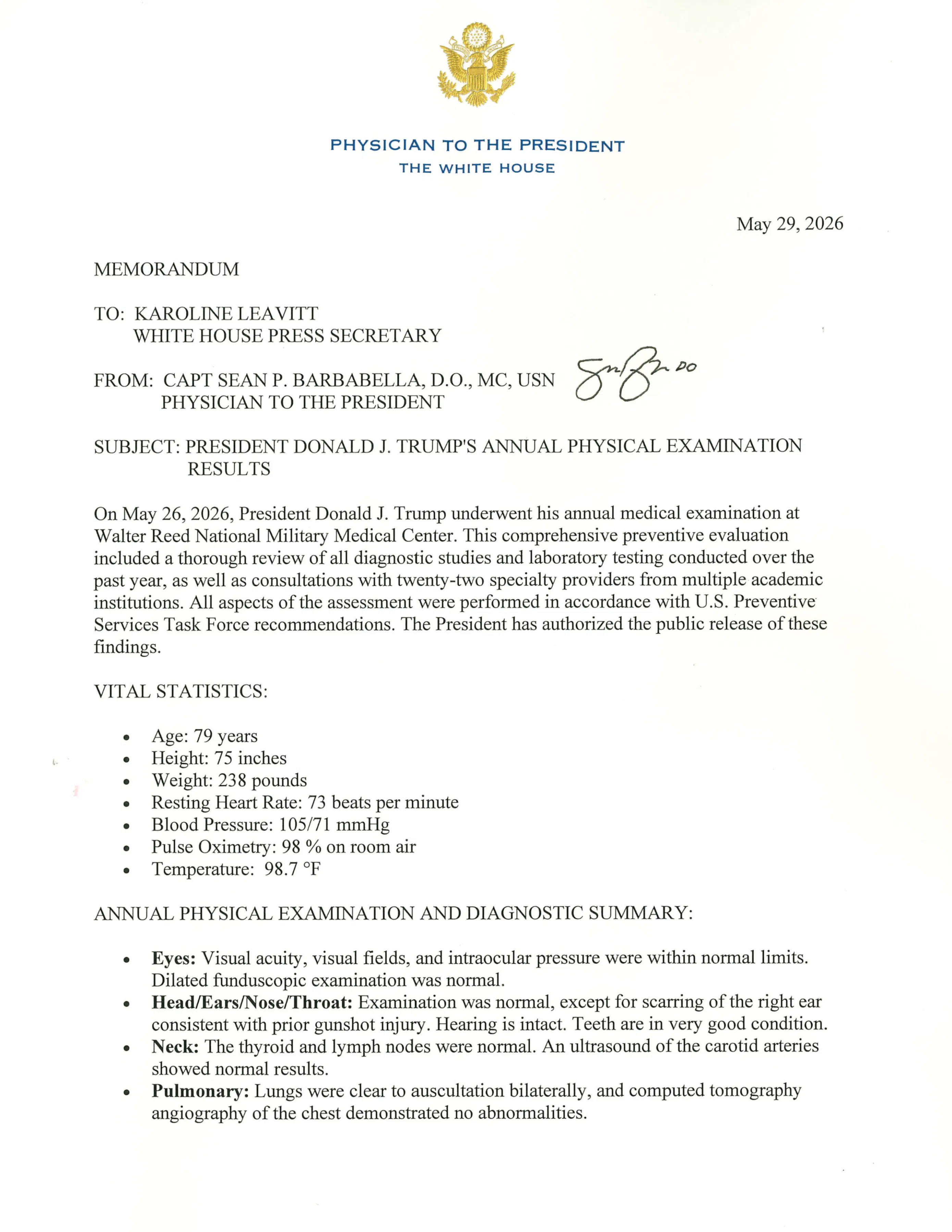 White House Doctor Announces Results Of Trump’s Annual Physical
