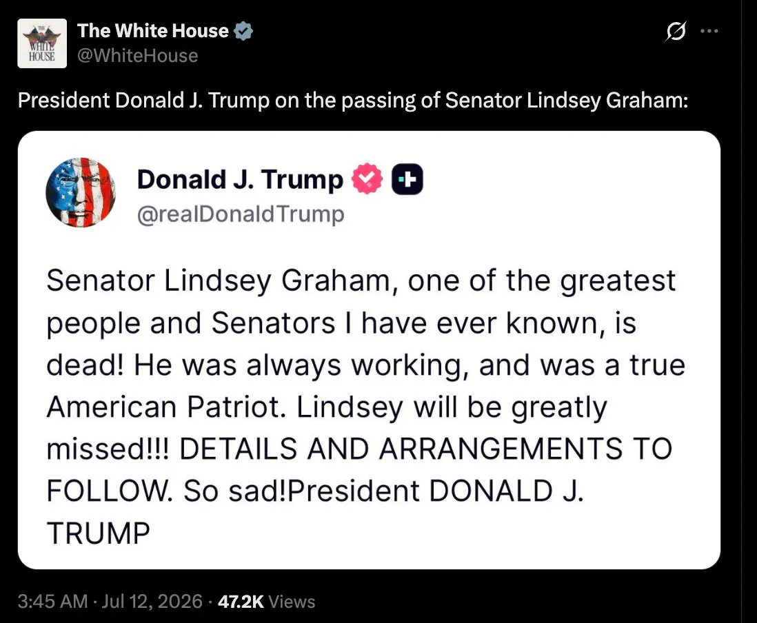 U.S. Sen. Lindsey Graham Dead At 71 After Brief Illness