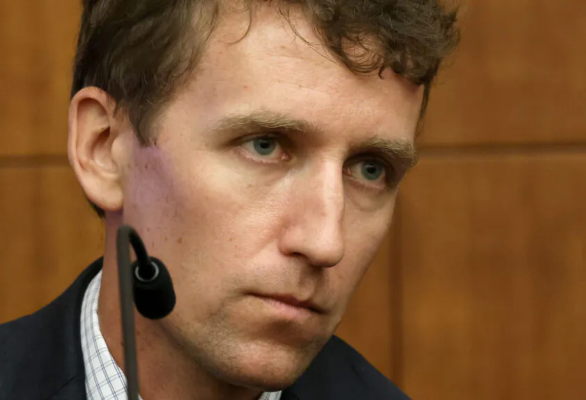 Patrick Clancy on the stand. The Lindsay Clancy murder trial is held at Plymouth Superior Court in Plymouth on July 29, 2026. 