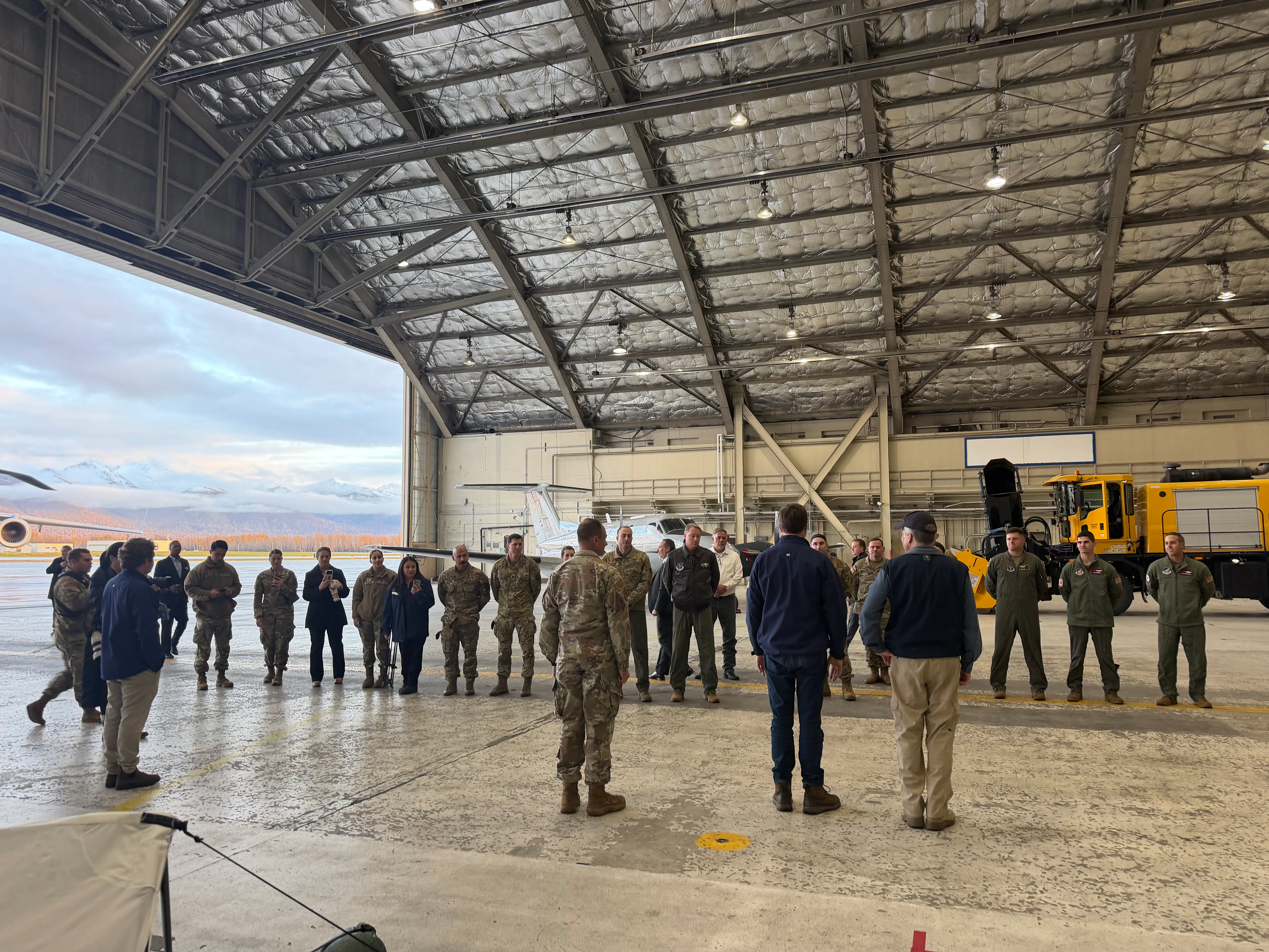 Vice President JD Vance speaks to American troops at Elmendorf Airforce Base in Anchorage, Alaska. Photo: Mary Margaret Olohan for The Daily Wire. 